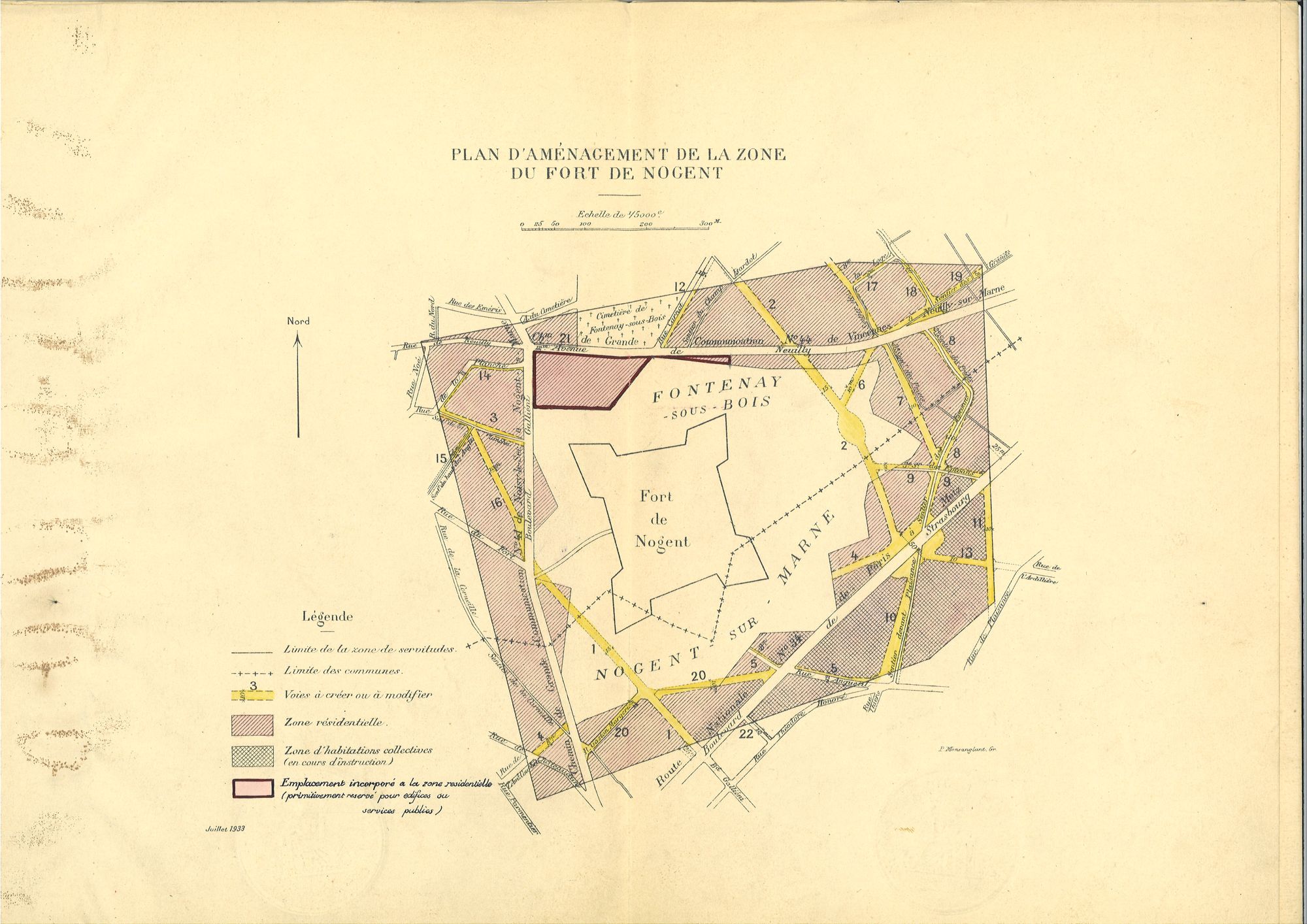 Plan d'aménagement de la zone du fort de Nogent, 1930