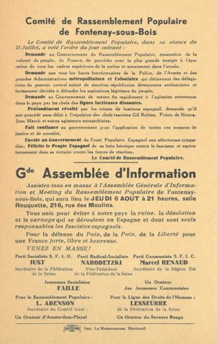 Ordre du jour du Comité de Rassemblement populaire de Fontenay-sous-Bois