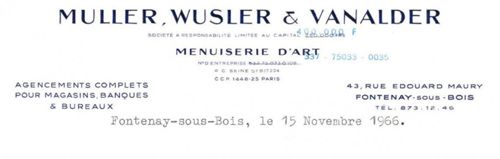 En-tête artisan Muller, Wusler & Vanalder, rue Edouard-Maury, 1966