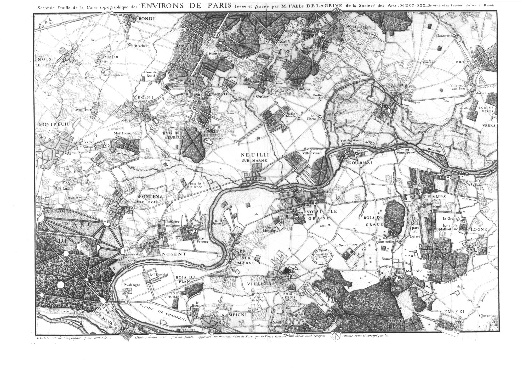 Seconde feuille de la carte topographique des Environs de Paris en 1740