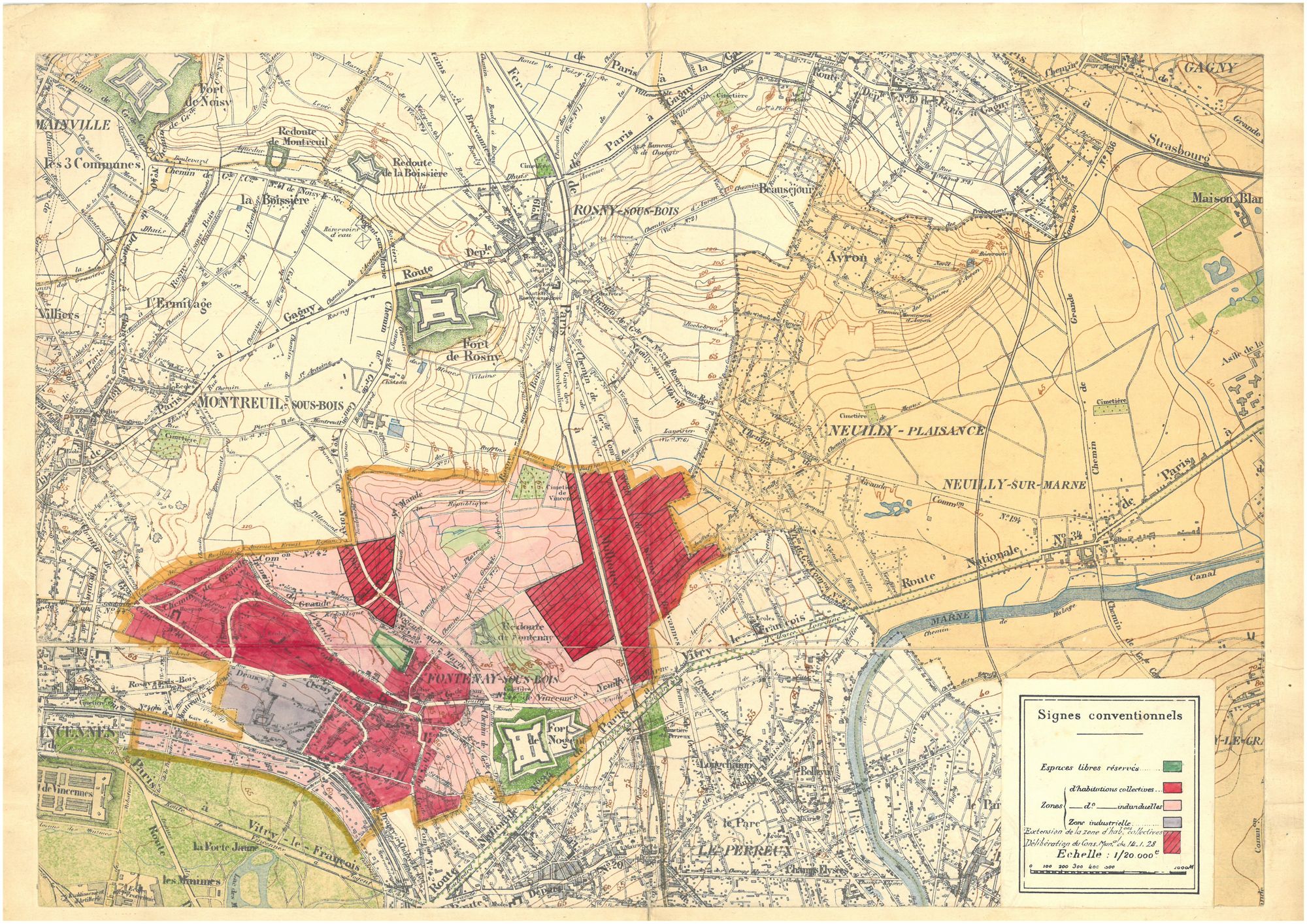 Plan d'aménagement d'embellissement et d'extension de la commune de Fontenay-sous-Bois, avant-projet, 1927