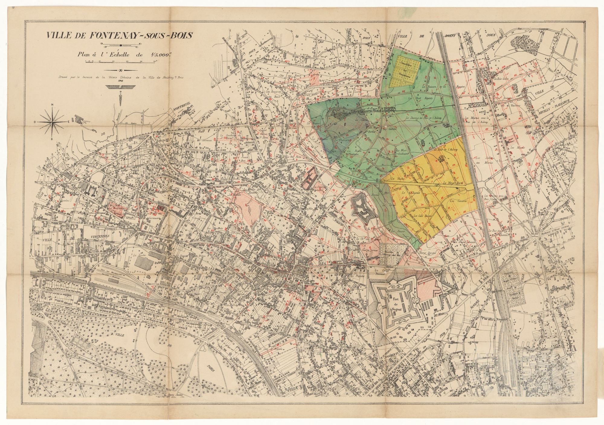 Plan de la Ville dressé par le Service de la Voirie Urbaine de la Ville de Fontenay-sous-Bois en 1942