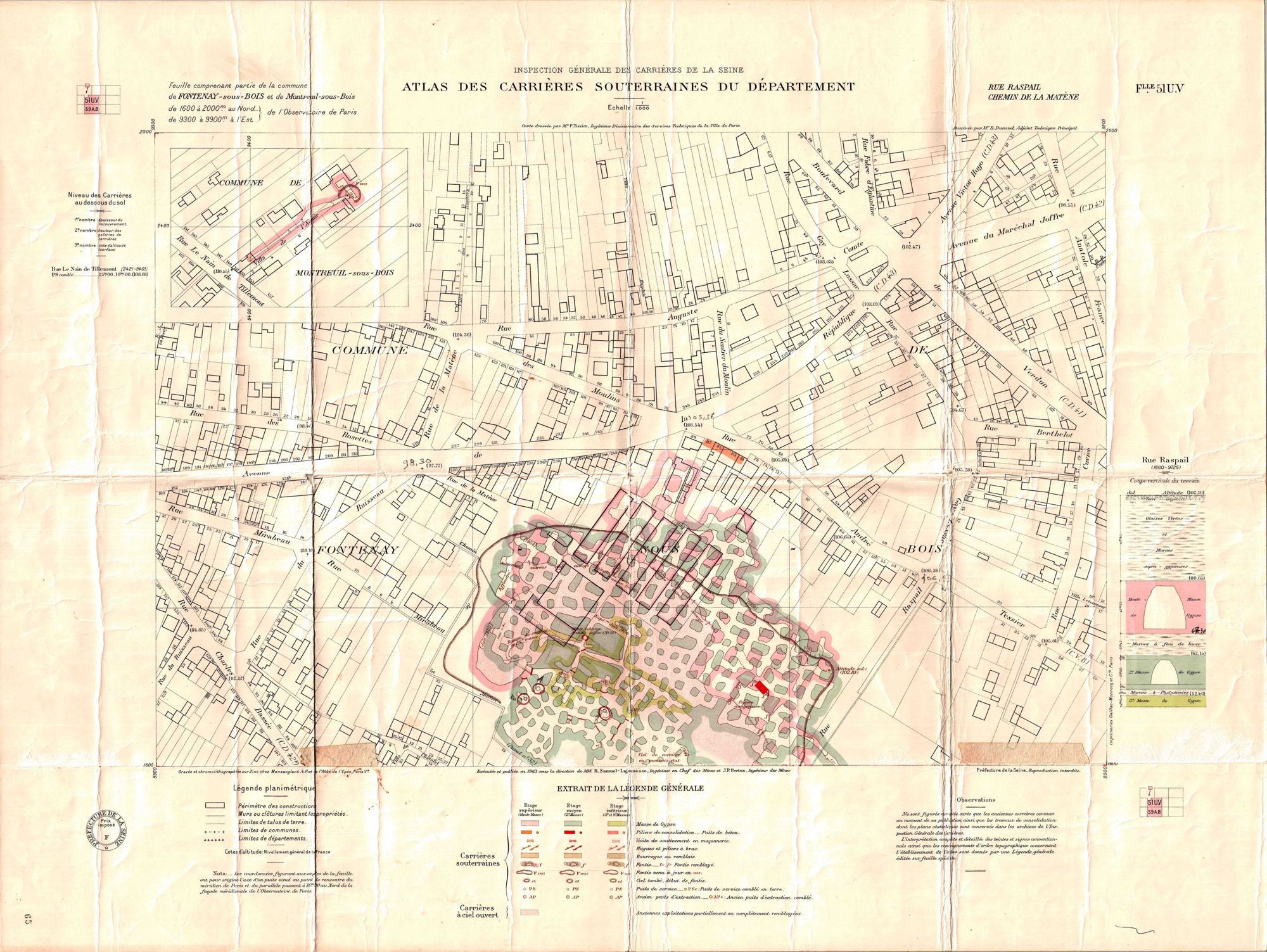 Atlas des carrières - rue Raspail et chemin de la Matène 1963