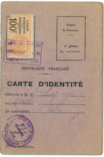 Carte d'identité française pour étrangers de Marthe Lepage, 1931