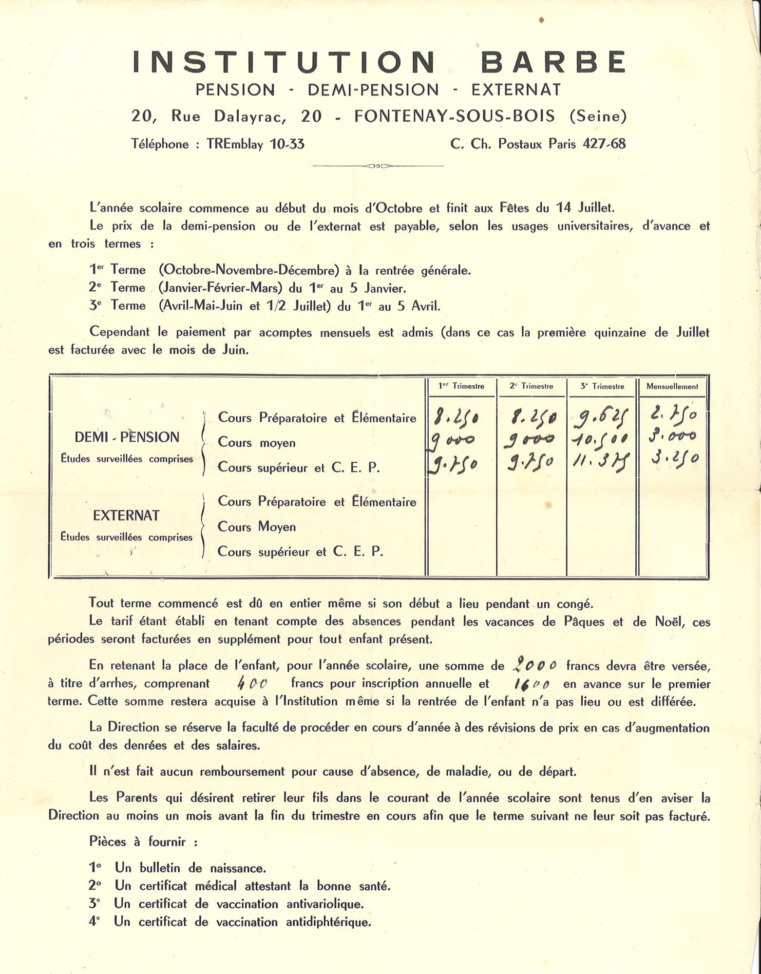 Institution Barbe, 20, rue Dalayrac, Fontenay-sous-Bois