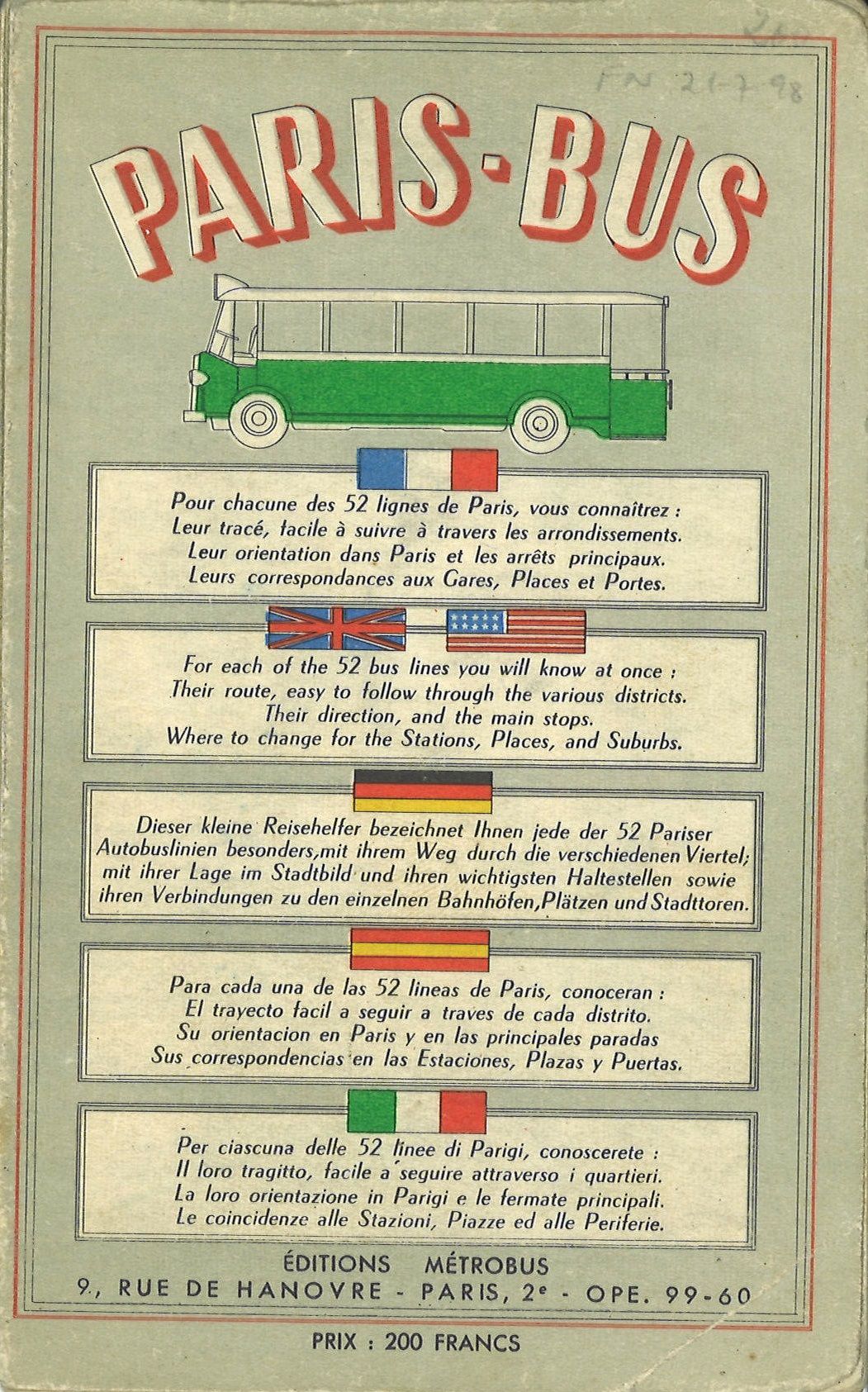 Plan des transport parisiens années 1950
