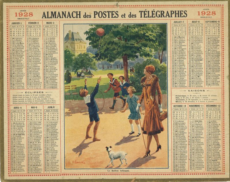 Illustration du calendrier des Télégraphes 1928