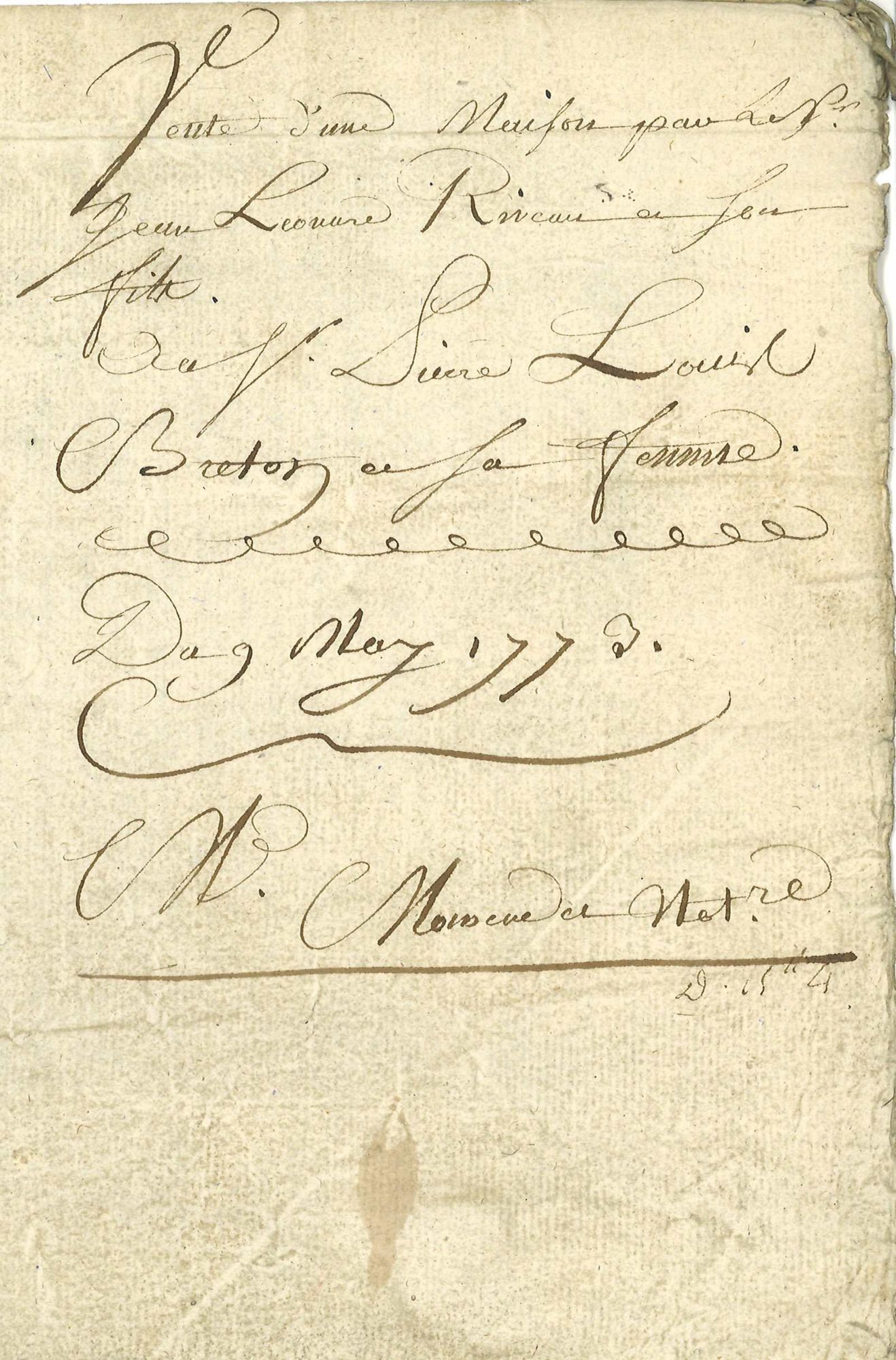 Acte de vente d'une maison rue Mauconseil