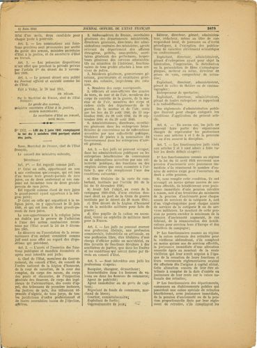 Loi du 2 juin 1941 portant statut des Juifs