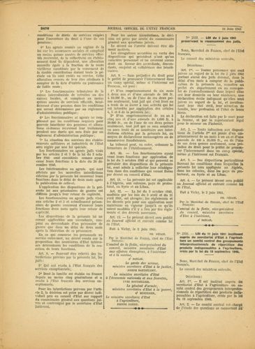 Loi du 2 juin 1941 prescrivant le recensement des juifs. 