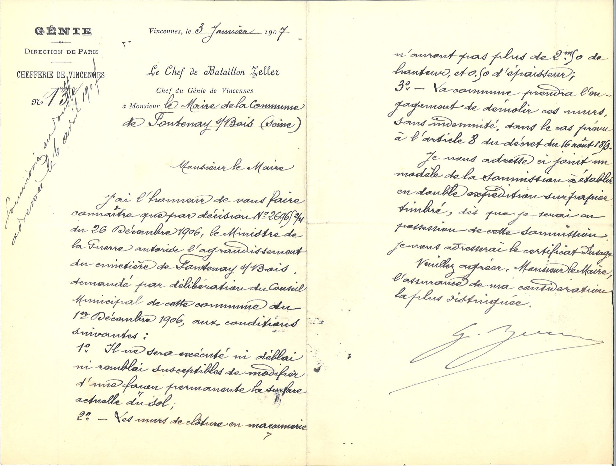 Autorisation d'agrandir de Ministre de la Guerre, 1907