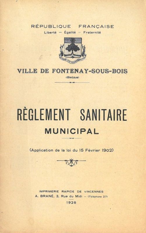 Règlement sanitaire municipal, daté du 11 octobre 1927