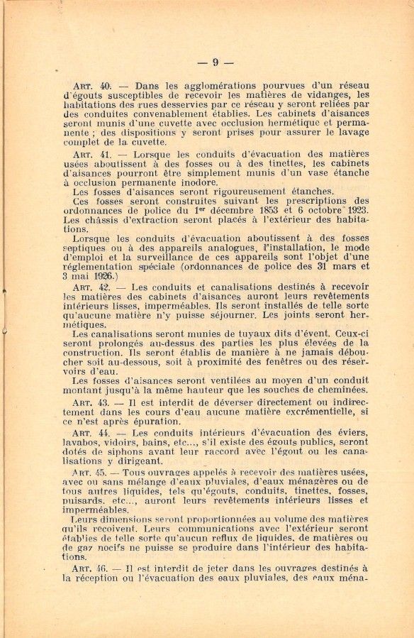 Règlement sanitaire municipal, daté du 11 octobre 1927