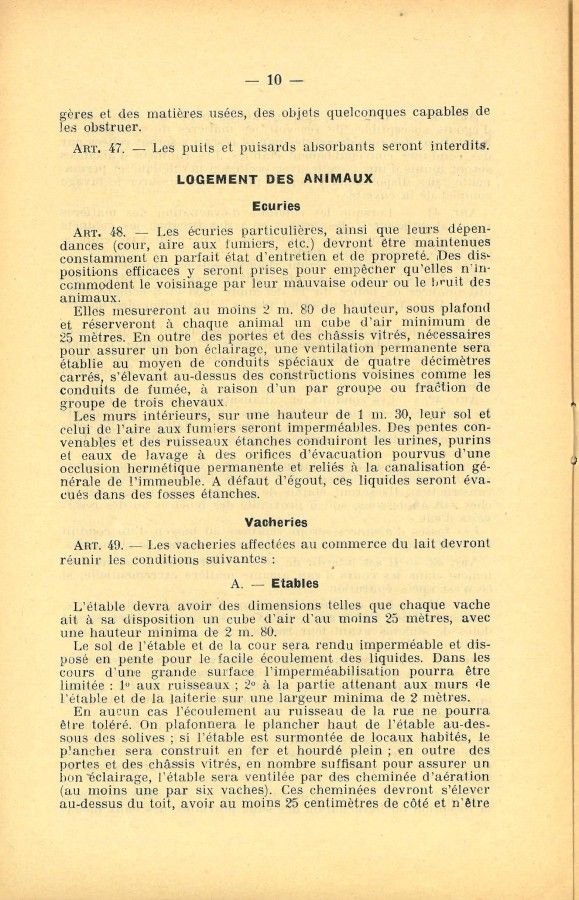 Règlement sanitaire municipal, daté du 11 octobre 1927