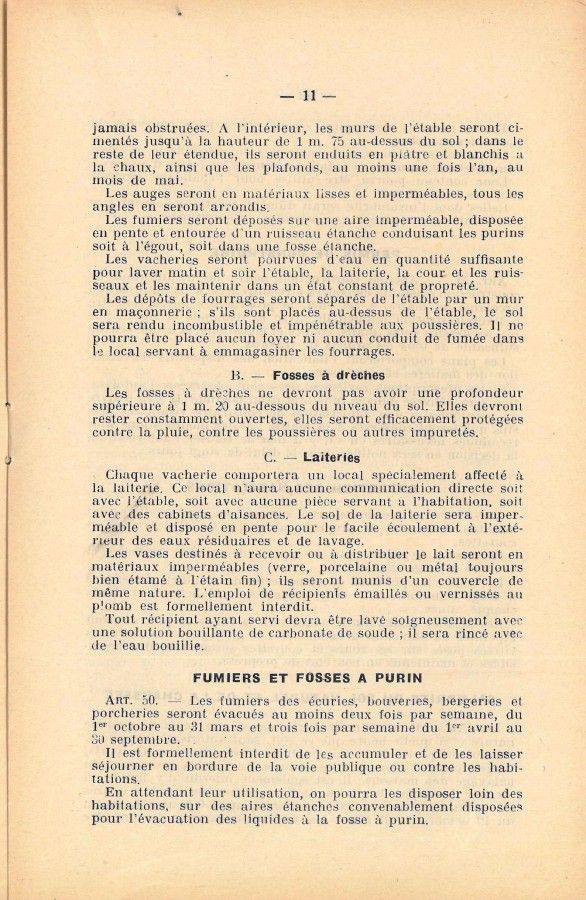 Règlement sanitaire municipal, daté du 11 octobre 1927