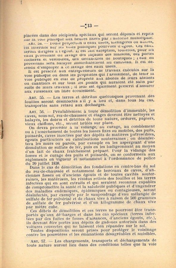 Règlement sanitaire municipal, daté du 11 octobre 1927
