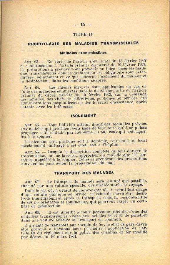 Règlement sanitaire municipal, daté du 11 octobre 1927