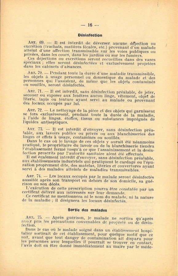 Règlement sanitaire municipal, daté du 11 octobre 1927