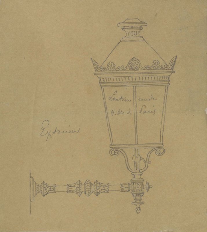 Dessin d'une lanterne d' A. Roussel de 1884 et restauré en 2020. 