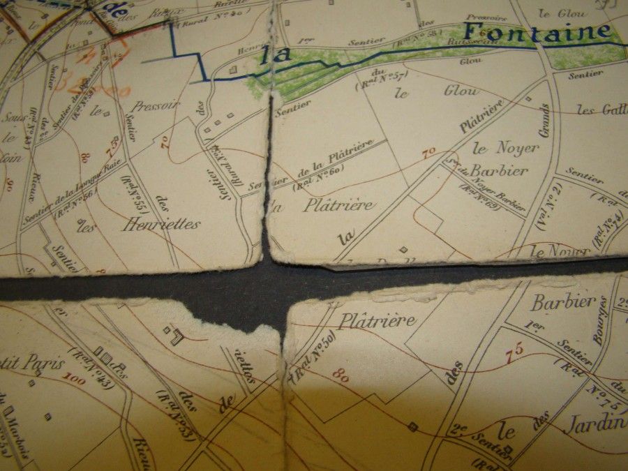 Plan-carte du rû de la Fontaine-du-Vaisseau, extrait, avant restauration.