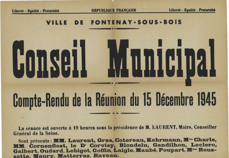 Affiche du compte-rendu du conseil municipal du 15 décembre 1945