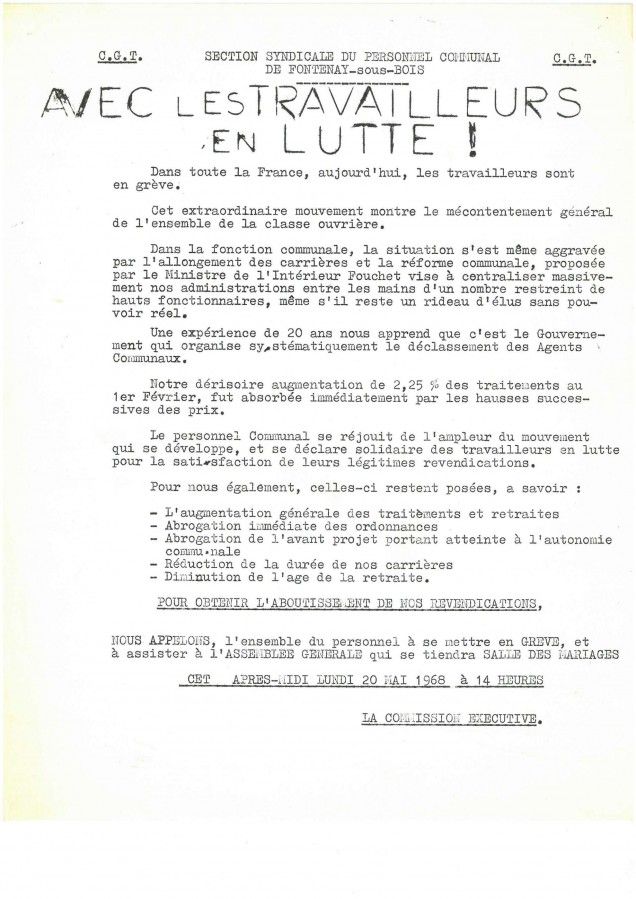 L'entrée en grève des agents communaux, 20 mai 1968. 