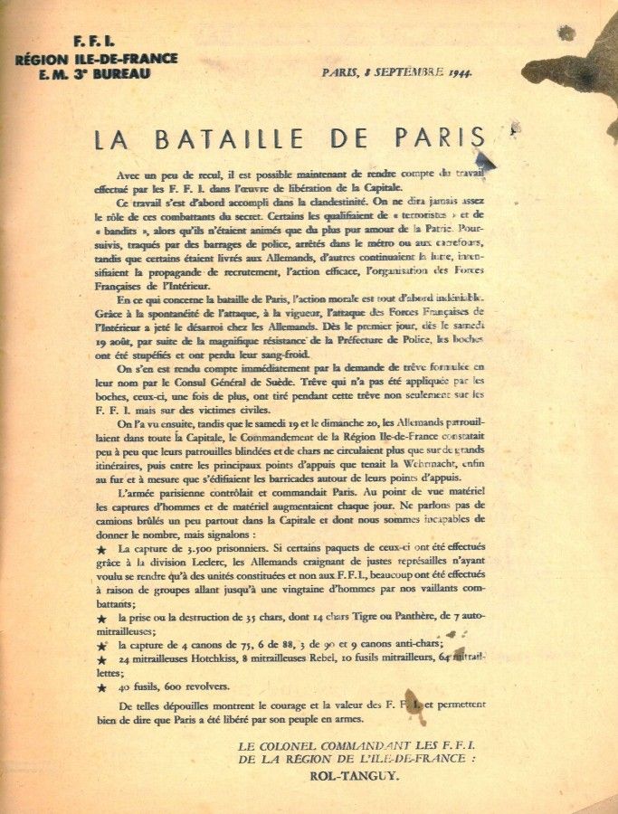 Lettre du colonel Henri Rol-Tanguy
