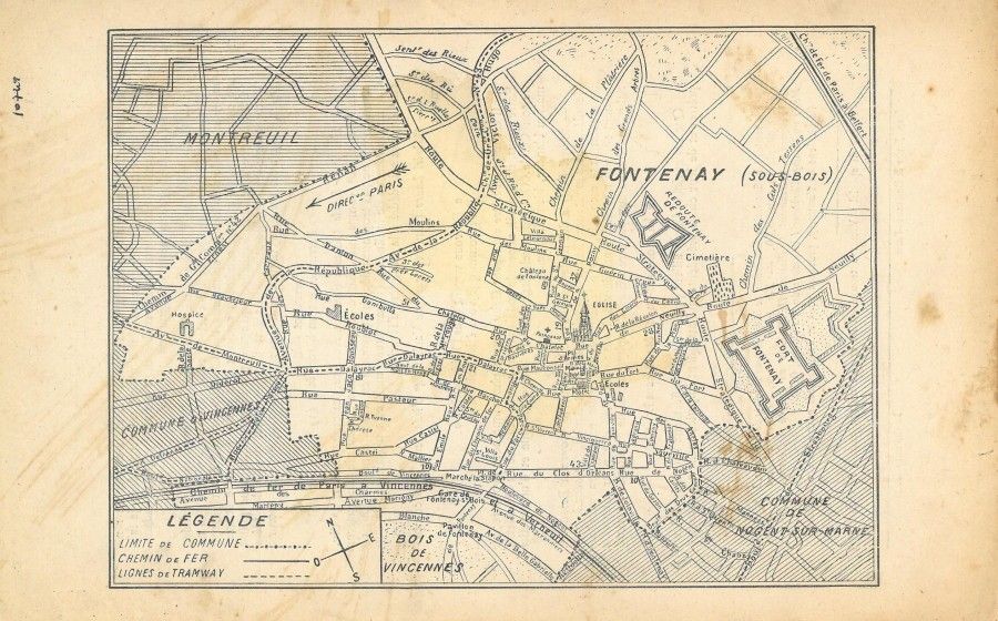 Carte de Fontenay au début du conflit, extrait du Bulletin paroissial "Le clocher", février 1915 Fonds D. Codevelle