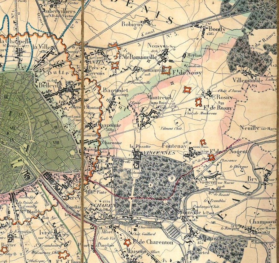 Extrait de la carte du département de la Seine, environs de Paris, dressée par Alexis Donnet, ingénieur, 1841.