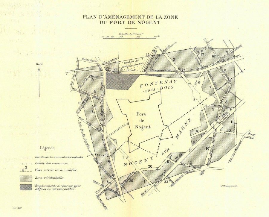 Plan d'aménagement de la zone du Fort de Nogent, 1933.