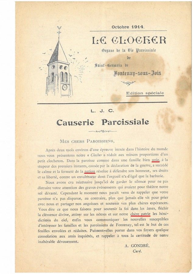 Le Clocher, octobre 1914. Fonds D. Codevelle.