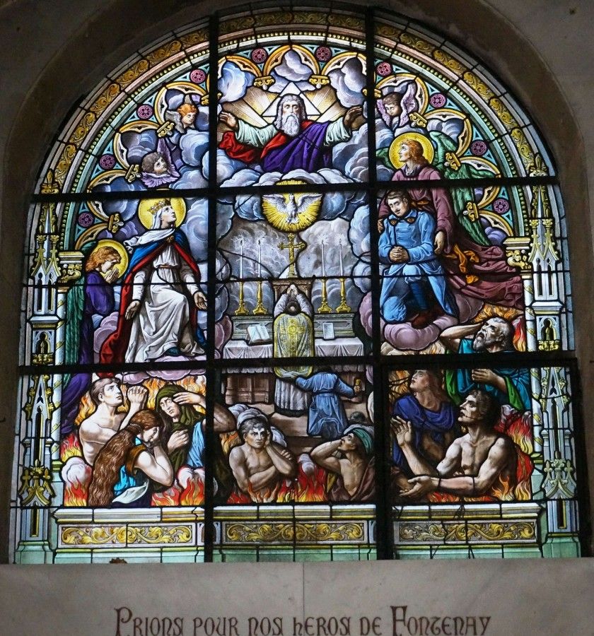 Photographie du vitrail commémoration de la guerre 1914-1918, 2018.