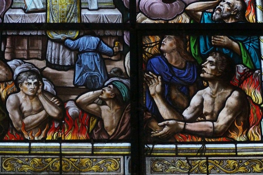 Photographie d'une partie du vitrail commémoratif de la guerre 1914-1918, 2018. 