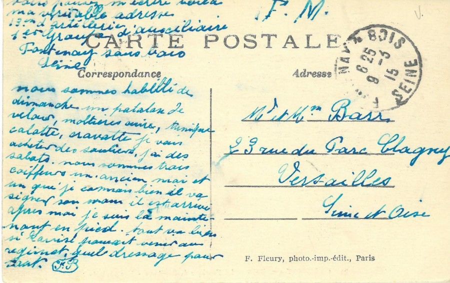 Verso de la carte postale La fabrique de bouchons, 1915
