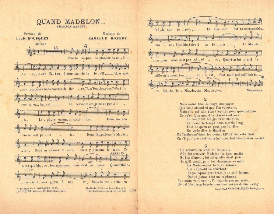 Partition de la chanson La Madelon. 