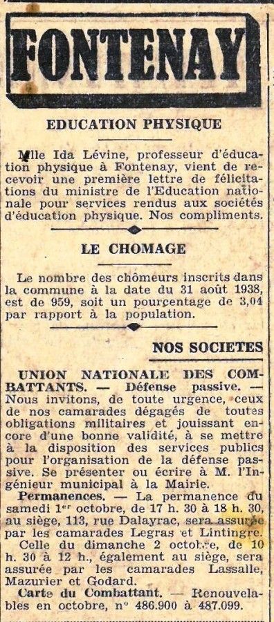 La Gazette de l'Est, 30 septembre 1938, archives municipales de Fontenay-sous-Bois