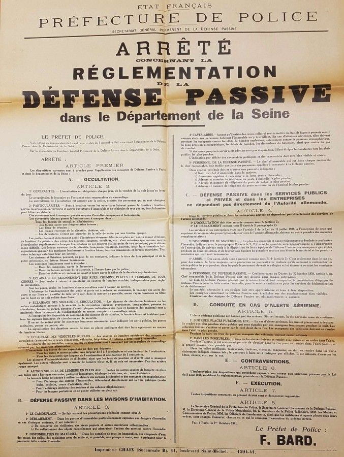 Affiche de la préfecture de police, 1941. Archives municipales de Fontenay-sous-Bois (Fonds D. Codevelle)