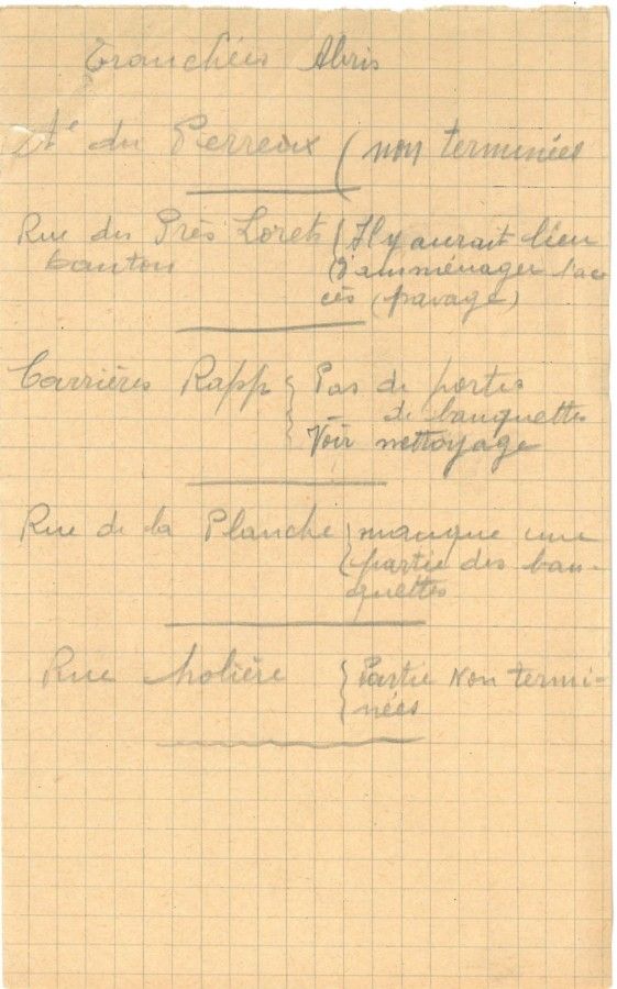 liste des abris de Fontenay en cours de réalisation ou d'aménagement, sans date, Archives municipales de Fontenay-sous-Bois