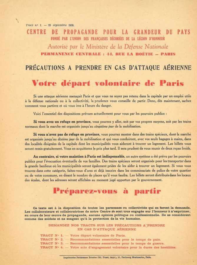Tract pour le départ volontaire, septembre 1938. Archives municipales de Fontenay-sous-Bois, ( fonds D. Codevelle).