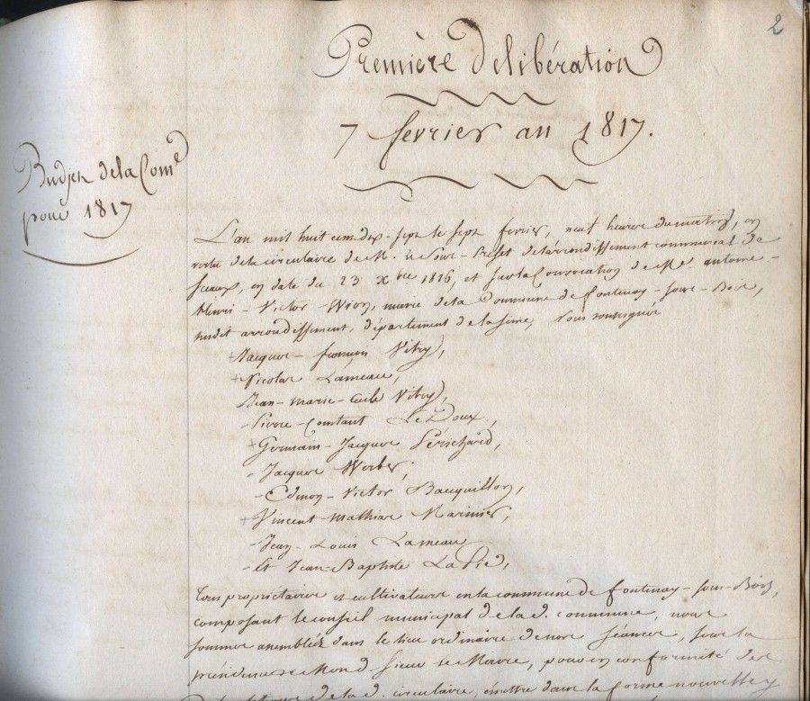 Première délibération en 1817