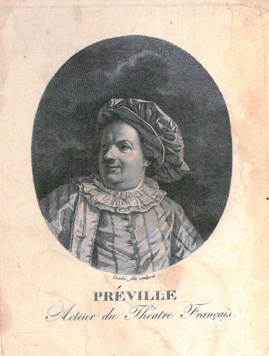 Gravure représentant Préville, par Couché fils sculpteur, extrait de l'ouvrage Mémoires de Préville de K.S.H. (Henri-Alexis Cahaisse),1812. 