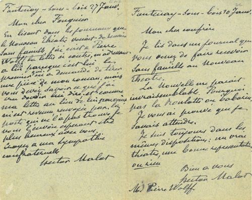 Lettre d'Hector Malot, 1892 
