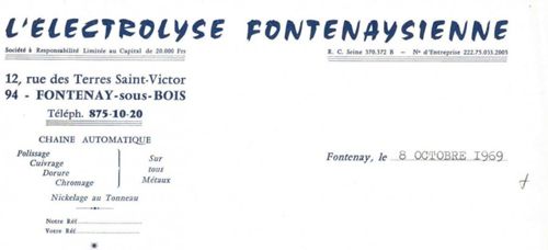 Société L'électrolyse Fontenaysienne, 12 rue des Terres-Saint-Victor, 1969