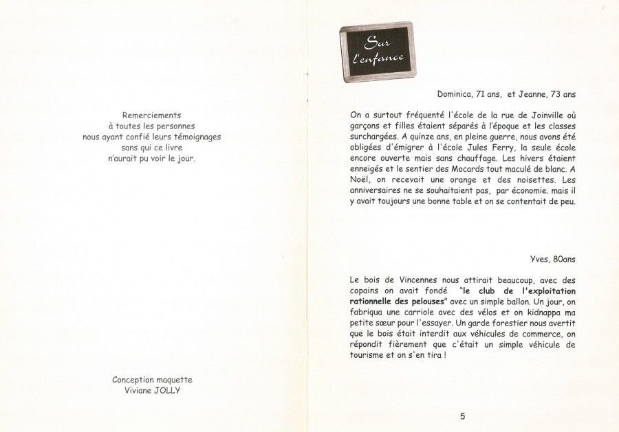 Paroles données au fil du temps, sur l'enfance