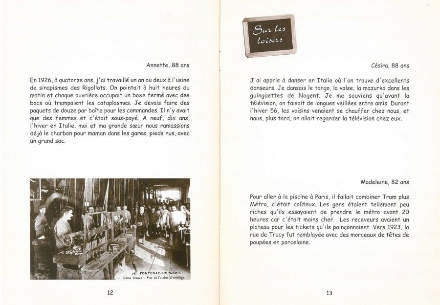 Paroles données au fil du temps, sur les loisirs